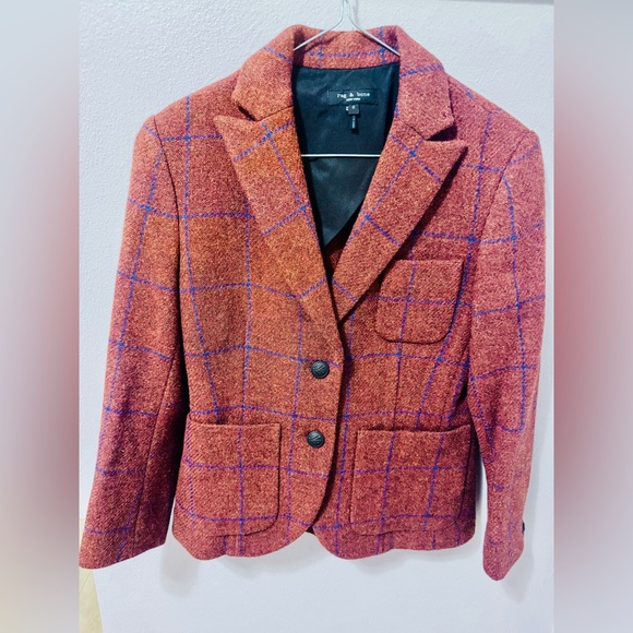 Nancy Windowpane Plaid Wool Blazer In Rust Color by rag & bone  (size 0) - Picture 6 of 13